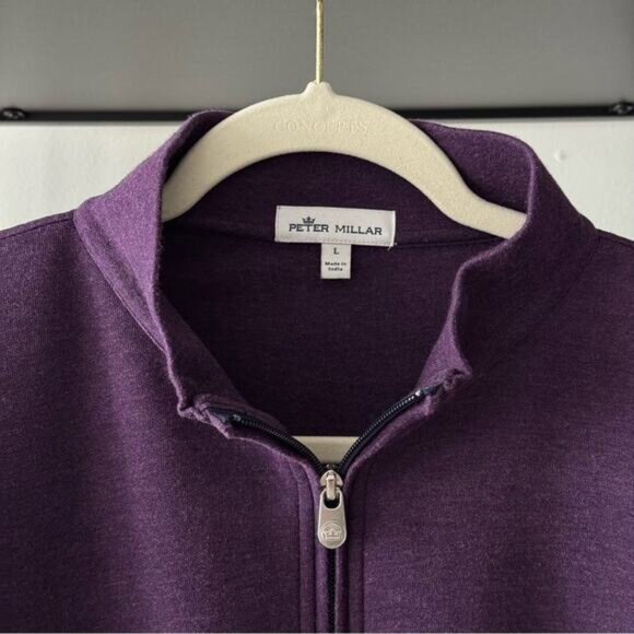 Peter Millar Melange Perth Performance Eggplant Purple 1/4 Zip Pullover Large - Picture 2 of 9
